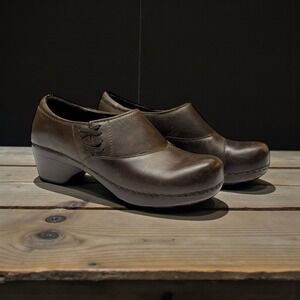 Dansko Womens Professional Leather Clogs Shoes Size 37 Brown Cross Stitch